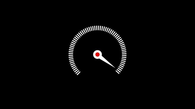 Speed miter icon animated on a black background. Energy or Fuel Level Meter Dial Gage Icon Shown Minimum and Maximum Value on a White Background with Alpha Mate, Health level measuring needle