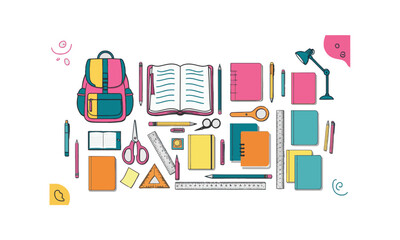 Back-to-school doodle design elements set vector illustrations, easily editable.