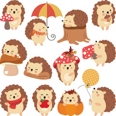 Set of cute autumn hedgehog. © soniagoncalves
