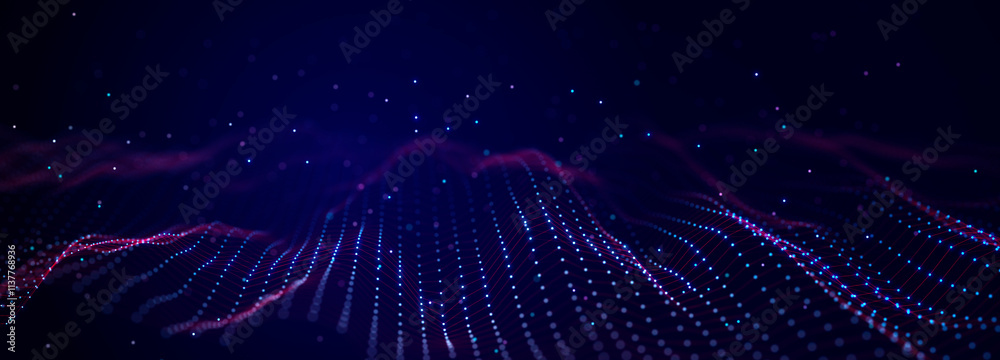 Aufkleber Abstract polygonal space with connecting dots and lines. Dark background. Connection structure. 3d Widescreen