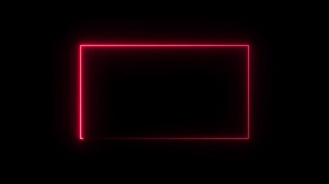  Rectangle frame neon light turn on and turn off motion graphic on transparent background. Lightsaber glowing frame with animation alpha,  neon frame colorful rainbow animated neon frame border flashi
