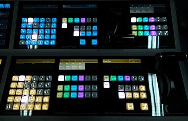Fototapeta premium Top view of video switcher in television and broadcast system.
