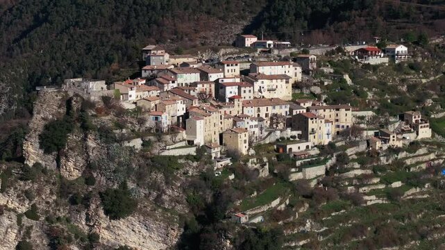 Top drone view of the village of Thiery in France