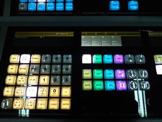 Fototapeta premium Top view of video switcher in television and broadcast system.