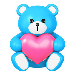 Blue teddy bear png holding heart, 3D illustration on transparent background