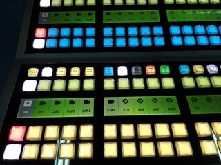 Top view of video switcher in television and broadcast system.