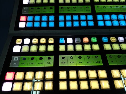 Top view of video switcher in television and broadcast system.