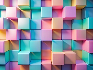 Obraz premium Pastel Square Abstract 3D Panoramic Wallpaper, Modern Geometric Design, Soft Shadows, Presentation Background
