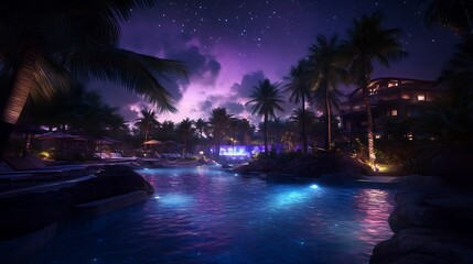 Nighttime Serenity at Tropical Resort Poolside