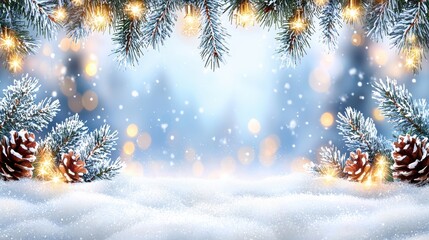 Winter wonderland scene with snowy pines and lights nature digital artwork calm atmosphere