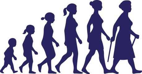 Women growing up Children to elders silhouette vector illustration on white background