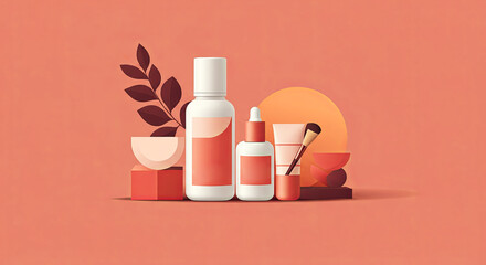 Aesthetic beauty essentials with earthy tones and minimalist design, perfect for a refined atmosphere