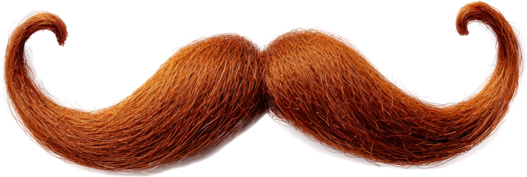 Whimsical brown mustache on a transparent background.