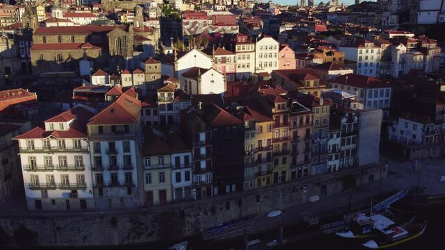 .Sunrise in Porto Old Port wine warehouse.