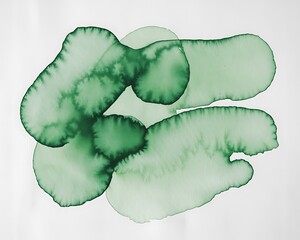 A vibrant green watercolor stain on a white background, showcasing soft, irregular, and flowing shapes, abstract watercolor hand painted background, abstract watercolor hand drawn, abstract watercolor