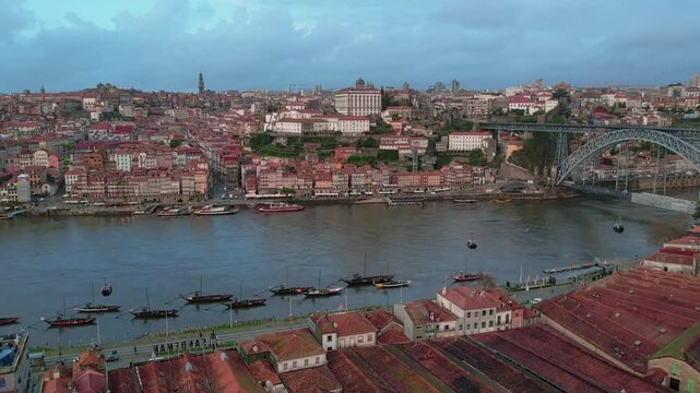 .Sunrise in Porto Old Port wine warehouse.