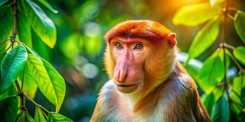 Naklejka premium Proboscis Monkey Habitat: Lush Rainforest Architectural Photography