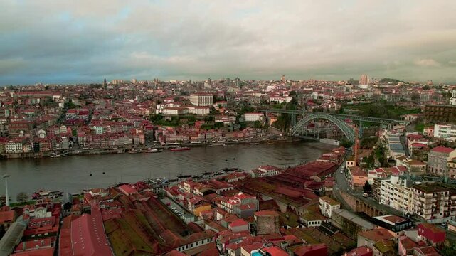 .Sunrise in Porto Old Port wine warehouse.