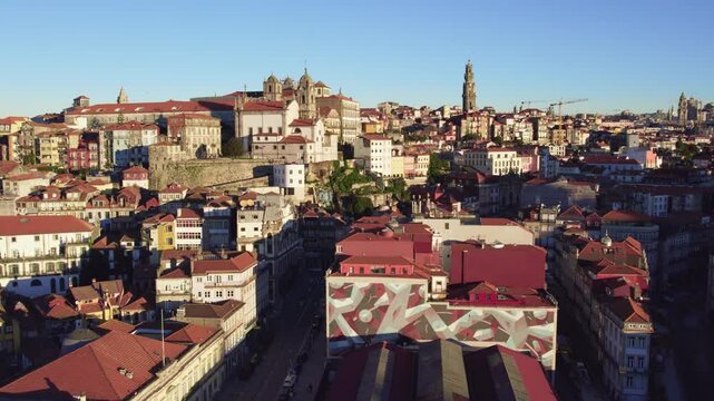 .Sunrise in Porto Old Port wine warehouse.