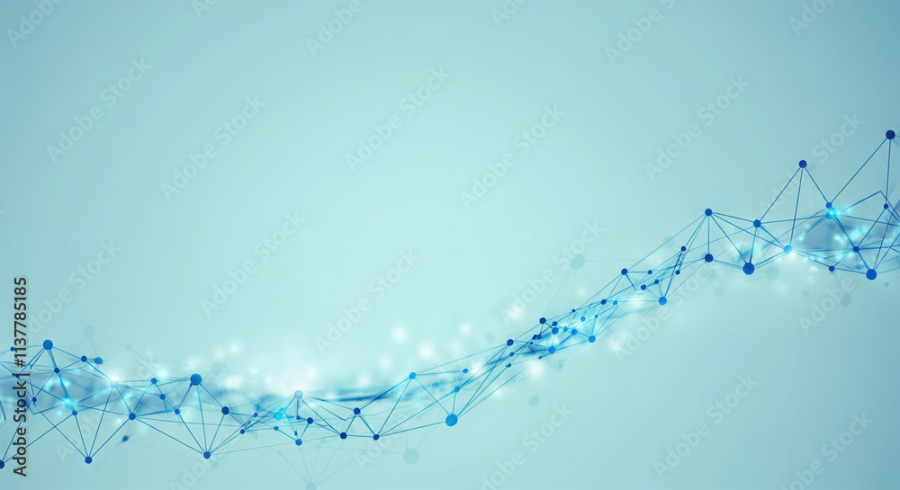 Poster abstract connected dots and lines on blue background. communication and technology network concept w