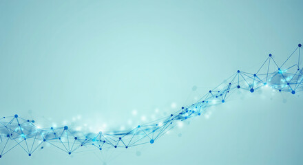 Abstract connected dots and lines on blue background. Communication and technology network concept with moving lines and dots.