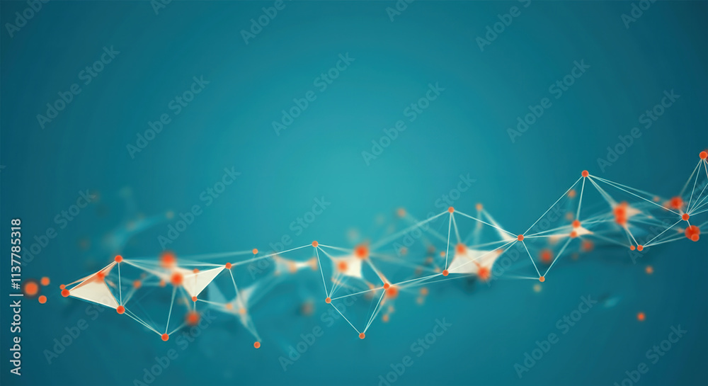 Poster abstract connected dots and lines on blue background. communication and technology network concept w