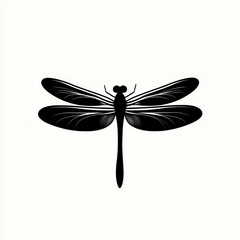 Black silhouette of a dragonfly on white background.