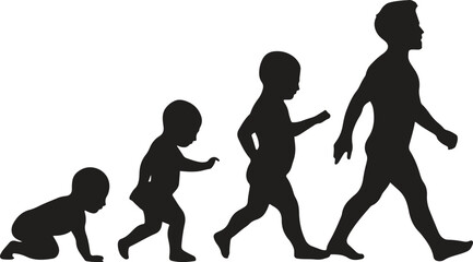 Collection of Boy growing up silhouette vector illustration with white background