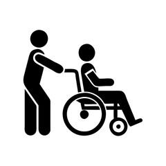 Fototapeta premium Wheelchair and Caregiver Vector Icon for Accessibility.