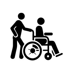 Wheelchair and Caregiver Vector Icon for Accessibility.