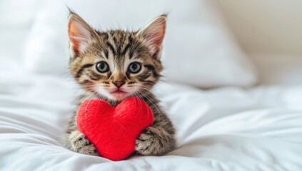 kitten in bed with heart	