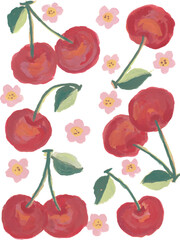 cute cherry pattern hand drawn watercolour with isolated white background
