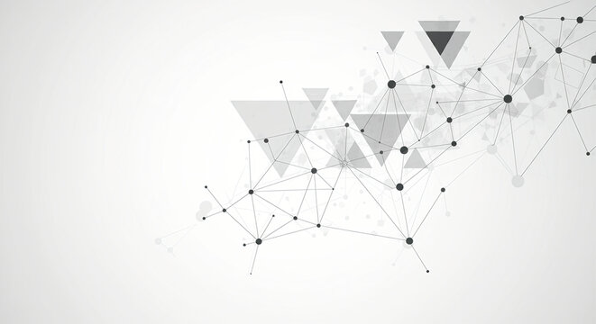 Abstract Molecules with Lines, Geometric, Polygon, Triangle pattern. Vector design network communication technology on white gray color background. Futuristic- digital science technology concept
