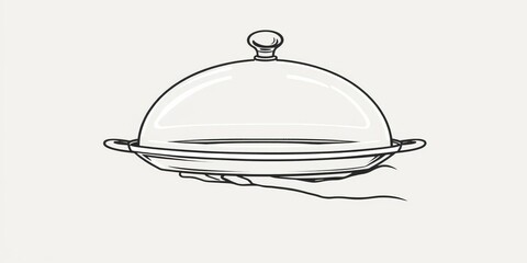 Obraz premium Young male chef serving cuisine on restaurant tray, minimalism vector illustration, hand drawn, template