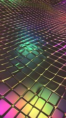 A holographic grid that reflects shifting rainbow colors, creating a sleek tech look.