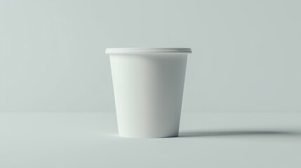 Front view of a clean, white, blank disposable paper sampling cup, isolated on a white background