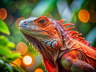 Fototapeta premium Red Iguana Bokeh Photography: Stunning Close-up Images with Blurred Backgrounds