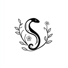 Fototapeta premium Floral snake letter S design.