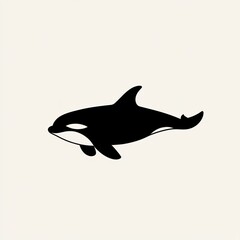 Black and white silhouette of an orca whale swimming.