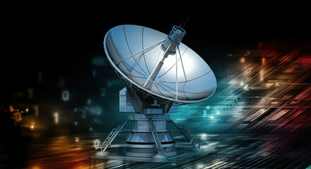 3d illustration of Satellite dish on abstract technology background