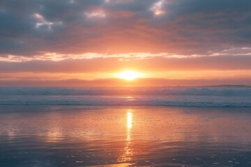 Obraz premium Tropical scenic sunrise over ocean beach shore