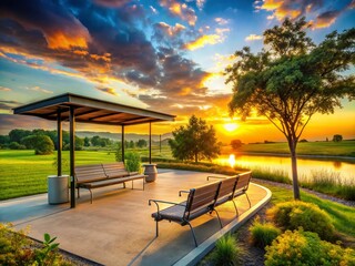 Obraz premium Rest Stop Oasis: Highway Break, Travel Relaxation, Scenic Viewpoint, Road Trip Photography