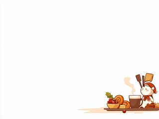 Fototapeta premium Delightful bunny enjoying festive treats and warm drink in a cozy whimsical digital illustration cheerful atmosphere