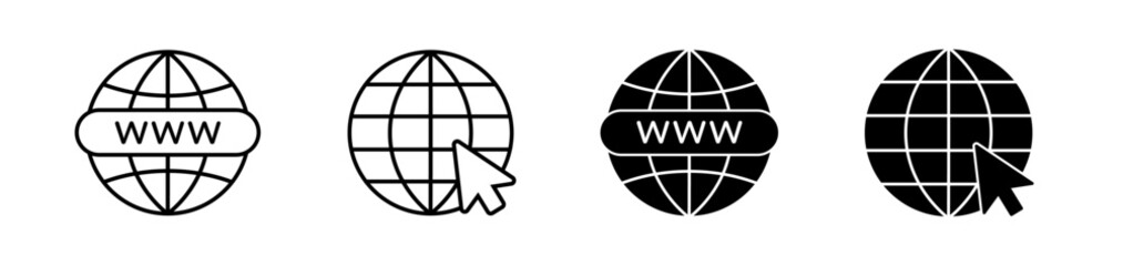 Web icon set. Click to go to website symbol. Globe with arrow. Vector illustration. 