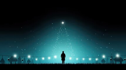 Fototapeta premium Christmas celebration scene with starry tree winter night digital art serene atmosphere artistic perspective