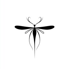 Stylized black dragonfly illustration on white background.