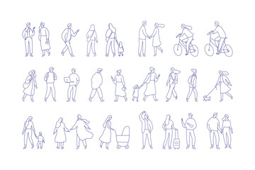 Line art people bundle. Crowd. Hand drawn People vector set. Male and female flat characters isolated on white background.