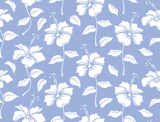 Fototapeta premium Aloha hibiscus flower Hawaiian tropical seamless pattern.