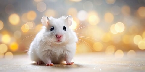 Fototapeta premium Russian White Hamster Photo: Fluffy Pet, Cute Rodent, Small Animal, White Hamster Pictures, Adorable Hamster Images, High-Resolution, Close-Up, Animal Photography