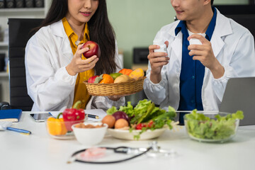 Team Microbiologists Analyzing Molecular Samples in Advanced Food Science Laboratory, Dietitian...